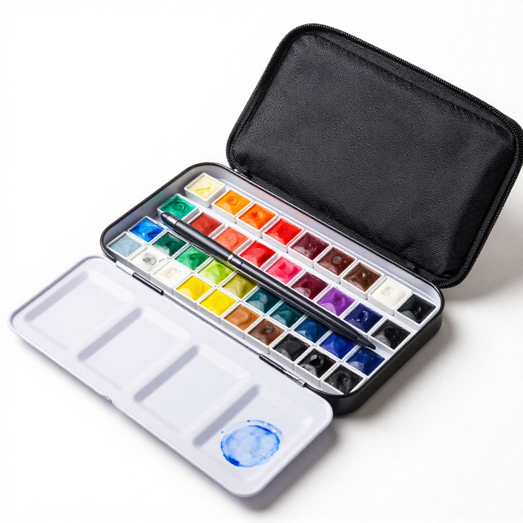 Professional watercolor paint set with 48 vibrant colors